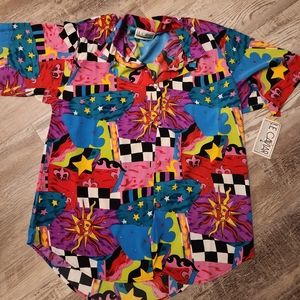 Vintage Le Caviar Abstract Colorful 80s Silky Button Down